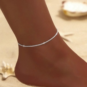Bracelets de cheville pour femmes et filles, pailletés, réglables, plaqués or/argent sterling, superposés, bijoux de pied pour la plage - Product Image 6