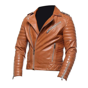 Blouson de moto en cuir, pour hommes, avec deux poches avant, - Product Image 3