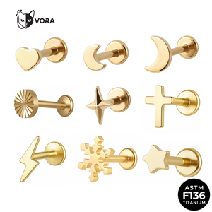 Labret sans filetage en titane ASTM F136, sans pierre, plaqué or, avec système Push Pin, bijou de piercing pour Tragus et Hélix - Product Image 1