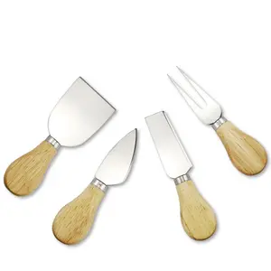 4pcs Set Cheese Knife Tool With Wood Bamboo Handle Stainless Steel Cheese Knife Set for Cheese Pizza