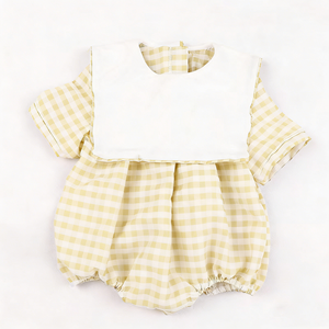 Conjunto de Verano Transpirable y Suave de Alta Calidad, 100% Algodón Tejido a Cuadros, Mameluco de Manga Corta <span class=keywords><strong>para</strong></span> Bebés Recién Nacidos - Product Image 4