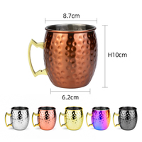 Tasse à Moscow Mule martelée 550 ml avec logo personnalisé OEM, en acier inoxydable 304, avec poignée en cuivre, pour bar, restaurant, hôtel