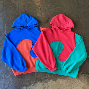 Logotipo personalizado al por mayor estilo de la calle French Terry Hoodie bloques de colores Patchwork dos tonos Puff impresión hombres sudaderas con capucha - Product Image 3