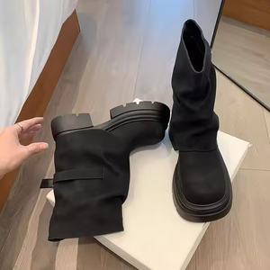 Stivaletto da donna impermeabile con cerniera laterale retrò marrone di alta qualità verde <span class=keywords><strong>smeraldo</strong></span> Design che migliora l'altezza termica - Product Image 3