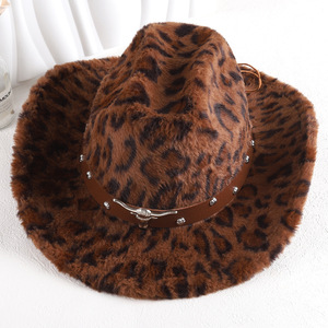 Sombrero Vaquero con Estampado de Leopardo ZhenXi, Talla M56-58cm, Fedora Esponjoso con Banda de Cabeza de Toro, Sombrero Elegante para el Día a Día - Product Image 2