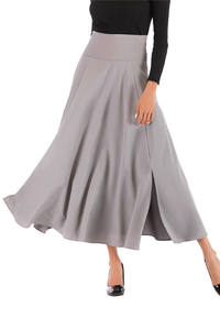 Tasca A Vita alta Gonne Delle Donne Primavera Split Lato Lungo di Modo <span class=keywords><strong>Gonna</strong></span> A Pieghe Con Cintura Casuale Delle Signore Vestito Pieno Saia Longa Grigio E8601 - Product Image 5