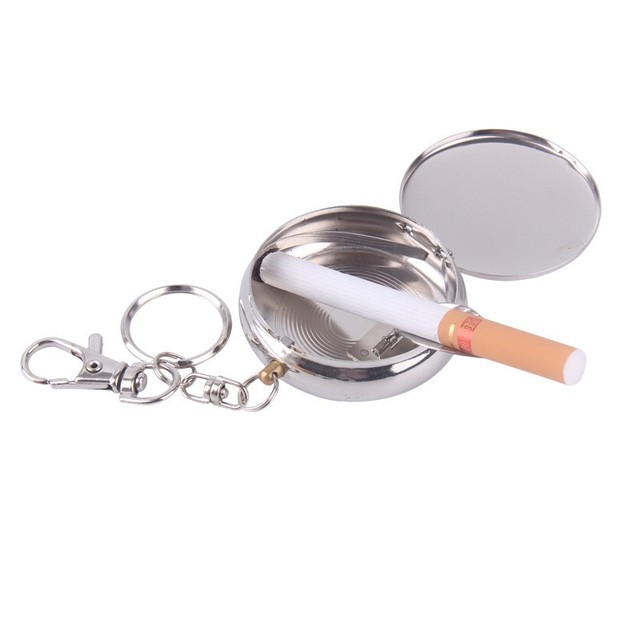 European Round Ashtray Outdoors Round Cigarette Keychain Portable Ashtrays Stainless Steel Pocket Metal Keychains for Boyfriend