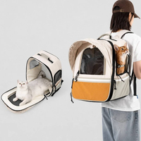 Sac à dos de transport pour chat réglable et léger avec fenêtre respirante, coussin amovible, sangle de bagage, fond stable et pare-soleil en maille