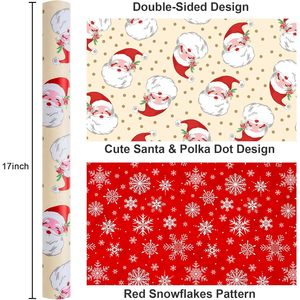 Yarcony Reversible Christmas <b>Wrapping</b> <b>Paper</b> 17 In X 33 Ft Santa Claus Design Gift Craft Use Recyclable - Product Image 3