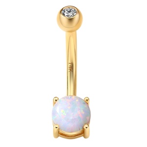 Histoires de piercing or massif 14 carats fileté à l'extérieur 17 # opale nombril anneau de ventre bijoux de piercing corporel - Product Image 2