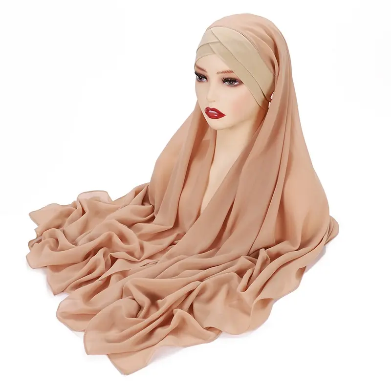 Venta al por mayor bufanda musulmana mujeres Hijab algodón gorras Khimar gasa Foulard vestido instantáneo mujeres musulmanas gasa Hijab bufanda