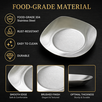 Assiette de service carrée moderne en acier inoxydable 304 poli pour hôtels et restaurants, compatible lave-vaisselle, présentation de desserts