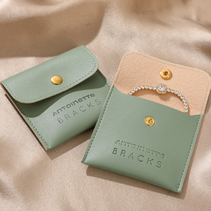 Wholesale Custom PU <b>Leather</b> Jewelry Pouch Necklace <b>Bracelet</b> Jewelry Packaging Bag Square Lightweight Snap Button Jewelry Box - Product Image 3