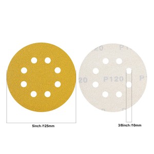 1 Stück gelbes Schleifpapier mit 8 Löchern Hakens ch laufe Schleifpapier 60-600 Körnungen 5-Zoll-Schleifscheiben Schleif werkzeuge - Product Image 5