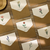 Carte de vœux vintage avec plante, enveloppe kraft, motif floral simple, sensation haut de gamme, ensemble de cartes postales pour la Saint-Valentin, confession d'étudiant