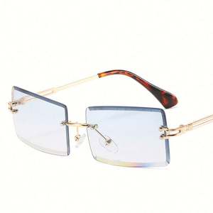 Vente en gros de lunettes de soleil carrées sans monture personnalisées pour hommes, lunettes de soleil rectangulaires dégradées pour femmes - Product Image 4