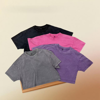 Camisetas Cortas de Puro Algodón al por Mayor para Mujer, Camisetas DTG Retro con Lavado Ácido, Camisetas Cortas Entalladas con Corte y Logo Personalizado
