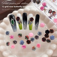 Accessoires pour ongles en résine, motif papillon et camélia 3D style dopamine, dégradé, 12 emplacements, pour décoration d'ongles DIY