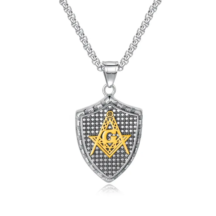 Kalung liontin simbol Masonik baja tahan karat unik dapat disesuaikan perhiasan berlapis perak hadiah sempurna menawan pesanan dasar