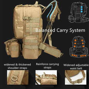 Sac à dos Oxford multifonctionnel Molle 3P Attack 50L/55L avec poignée souple, respirant, réduction de la charge et protection dorsale pour activités de plein air - Product Image 3