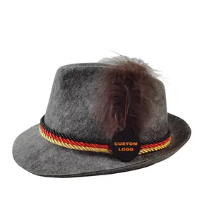 Groothandel Custom Design Traditionele Bier Festival Grijs Duitse Oktoberfest Vilt Beierse Alpine Fedora Hoed