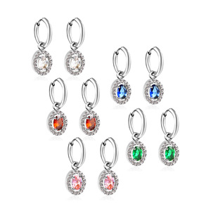 Diamond <b>Earrings</b> Oval Cut Stainless Steel Gold Plated Women's Everyday Wear Jewelry - Product Image 5