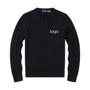 Ralph V-Ausschnitt-Pullover aus Baumwolle mit Zopfmuster für Damen, atmungsaktiv, Vintage Koreanischer Stil, Winter - Product Image 2