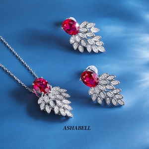 Sang trọng 925 sterling <span class=keywords><strong>Silver</strong></span> GOLDFISH Shape Red Bridal trang sức Set 5A <span class=keywords><strong>Zircon</strong></span> bông tai vòng cổ Set - Product Image 1