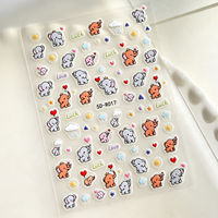 Autocollants 5D en relief stéréo pour ongles, motif éléphant de dessin animé, adorables éléphants bébés, lettres porte-bonheur, autocollants pour ongles auto-adhésifs, fournitures pour salon de manucure