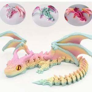 Figurine de dragon imprimée en <span class=keywords><strong>3D</strong></span> à double cornes, volante, multi-articulée, flexible, réaliste, jouet animal, ailes, grandes cornes - Product Image 3