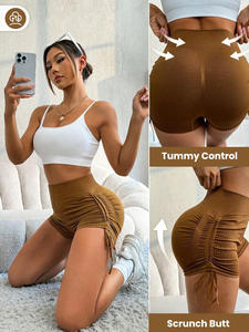 מכנסי כושר המותניים גבוהים של נשים כושר גבוה ייבוש מהיר המותניים אלסטי שרוך מכנסי יוגה מוצק אפרסק רכיבה על מכנסי ספורט - Product Image 2