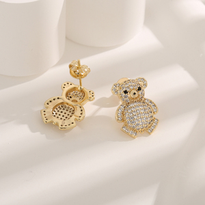 2024 vente chaude ours en peluche paire mignon 14K plaqué or cubique zircone conception de bijoux petites boucles d'oreilles femmes accessoires cadeau - Product Image 5