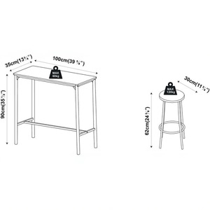 Industrial style rustic brown high-leg <b>bar</b> <b>table</b> and chair set, suitable for small apartments, kitchens, and home use. - Product Image 4