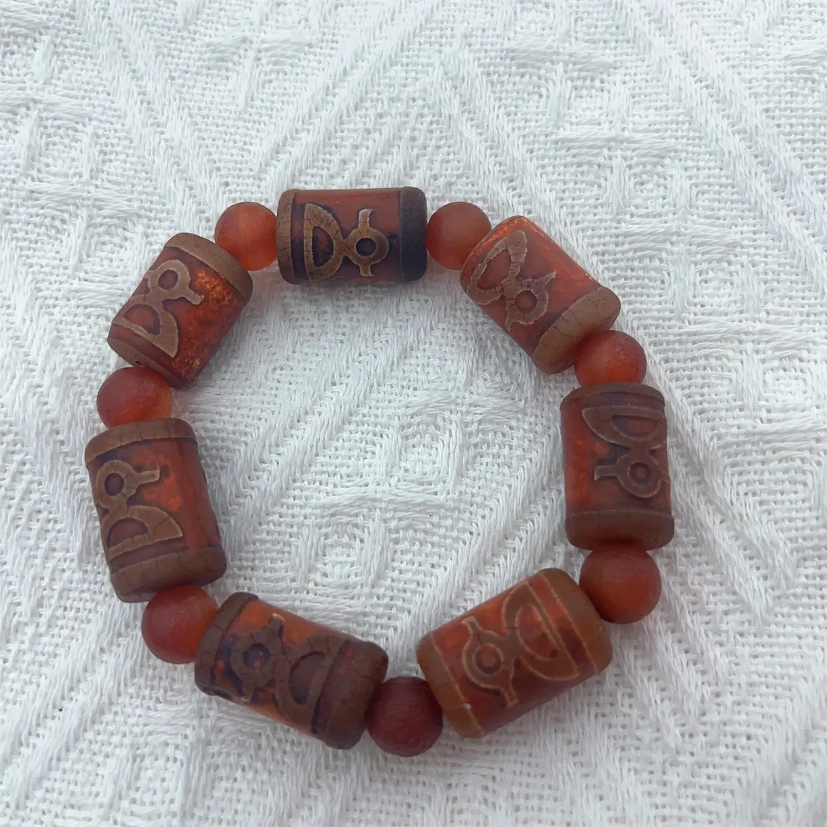 Đồ trang sức đá ba mắt Dzi Agate hạt vòng đeo tay hình dạng thùng đá quý Vòng đeo tay Chalcedony hạt vòng đeo tay