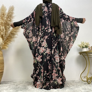 1610# Butterfly Sleeve Floral Print Chiffon <b>Cardigan</b> Malaysia Arab Abaya - Product Image 4