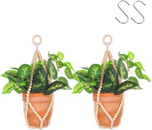 Décoration d'intérieur rustique bohème, <span class=keywords><strong>porte</strong></span>-plantes en macramé fait main avec perles en bois, pour plantes suspendues - Product Image 1