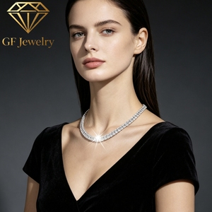 3x5mm 4x6mm 5x7mm Emerald Cut Tennis necklace 14K white gold <b>Iced</b> <b>Out</b> Tennis <b>Chain</b> Women's Baguette Cut Diamond Tennis Necklace - Product Image 6