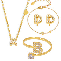 Ensemble collier, bracelet, boucles d'oreilles et bague en acier inoxydable plaqué or 18 carats avec zircone, en forme de cœur, 26 lettres, YML & Mini