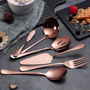 Gold Serving Spoons Set 6 Pieces Juego De Cubiertos Hotel Stainless Steel Serving Utensil Set