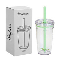 Bouteille d'eau scolaire pour enfants de 450 ml avec paille, gobelet en plastique anti-fuite, bouteille à boire réutilisable et portable pour enfants pour l'été