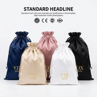 Sac à cordon en satin de soie double couche avec logo personnalisé, bleu et or, grand format, pour cosmétiques, bijoux, perruques et emballages capillaires, pour YJX