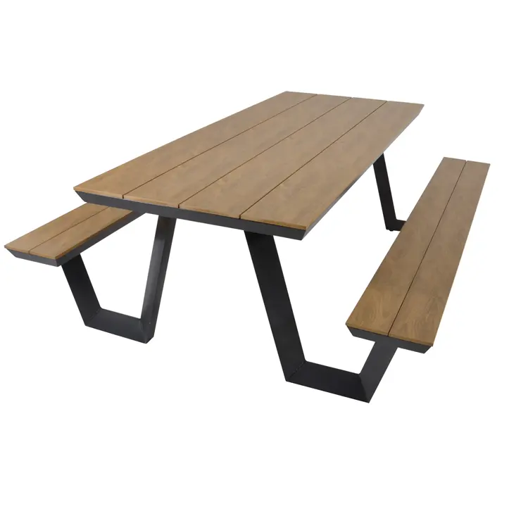 custom outdoor furniture 6 ft 8 ft WPC wooden portable picnic table outside steel and wood picnic table with bench