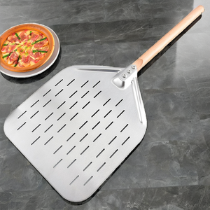 <span class=keywords><strong>Pelle</strong></span> à <span class=keywords><strong>pizza</strong></span> creuse en acier inoxydable 430 avec manche en <span class=keywords><strong>bois</strong></span> pour four et cuisine, idéale pour le transfert de gâteaux et le retournement de pizzas - Product Image 2