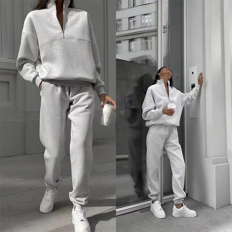 Tracksuit Manufacturer Wholesale Sweatsuit Set Sportswear Fleece Jogger Sets Women Custom Half Zip Hoodie and Harem Pants Set