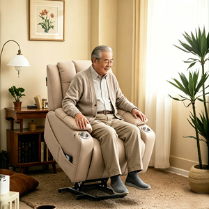 Fauteuil releveur pour personnes âgées avec dossier et repose-pieds réglables, design surdimensionné, repose-pieds allongé, porte-gobelet intégré, en cuir - Product Image 2