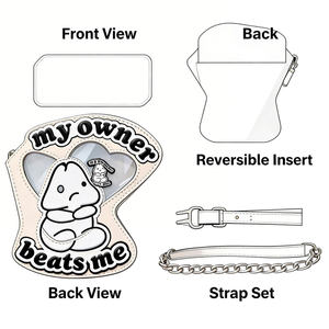 Sac fourre-tout Ita Bag blanc personnalisé avec logo, en forme de dessin animé, avec deux fenêtres transparentes pour l'affichage des pins, design humoristique, pour les amateurs de mode - Product Image 1