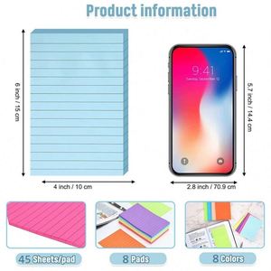 8 Pack of 360 Sheets 4x6 Inch Self-Adhesive Sticky Notes Bright Simple Colors Square <b>Memo</b> <b>Pads</b> for Office Home School & Meeting - Product Image 2
