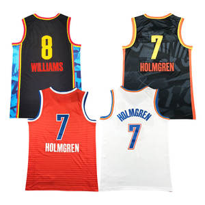 Новинка 2025, дышащая майка большого размера с принтом Oklahoma/прошитая #2 Gilgeous-Alexander #7 Holmgren #8 Williams, баскетбольная майка - Product Image 4