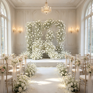 Fleurs artificielles DKB de haute qualité, roses blanches et gypsophile, pour décorations de fêtes et de mariages. - Product Image 1