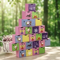 Boîte cadeau rigide en forme d'arbre, écologique et créative, avec 24 tiroirs, pour le calendrier de l'avent de Noël avec le Père Noël de dessin animé